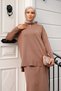 Women's Mercerized Stone Detailed Skirted Double Knitwear Suit - 3