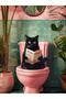 Lina Collection Black Cat Patterned Woven Base Decorative Carpet in Colorful Bathroom Lina40 - 7
