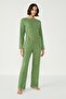 Camisole Boat Neck Low Shoulder Long Sleeve Pocket Loose Trousers Set 405048   Khaki - 2