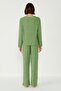 Camisole Boat Neck Low Shoulder Long Sleeve Pocket Loose Trousers Set 405048   Khaki - 4