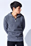 Oversize Half Zippered Knitted Pattern Soft Textured Men's Sweater |   Anthracite Manw 519913 -1 - 2