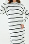 Side Slits, Crew Neck, Oversize, Long Sleeve, Midi Length, Striped, Ecru Knitwear, Hijab Dress 1080 - 4