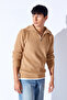 Oversize Half Zippered Knitted Pattern Soft Textured Men's Sweater |   Mink Manw 519913 -1 - 2