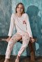 Salmon Macoron Patterned Exclusive Velvet Girl's Pajama Set - 2