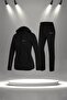 Women's Black Special Supra Combed Cotton Zippered Stylish Running and Walking Set (S-3Xl)