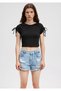Black Crop Slim Fit T-Shirt - Shoulder Detail1612329-900 - 3