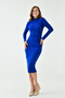 Women's Cobalt Blue Long Sleeve Stretchy Sandy Fabric Stand Collar Gather Design Midi Dress 10941 - 6