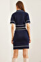 Women's Navy Blue Accessory Pocketed Bottom Top Knitwear Set Tkm- 19000312 - 6