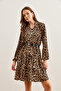 Women's Leopard Stone V-Neck Flounce Dress Elb- 19000989 - 5