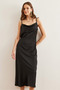 Women's Black Strap Adjustable Midi Satin Dress Elb- 19002270 - 4