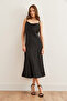 Women's Black Strap Adjustable Midi Satin Dress Elb- 19002270 - 6