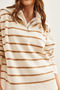 Women's Ecru Camel Zippered High Collar Striped Oversize Knitwear Sweater Kzk-19000847 - 5