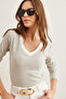 Women's Gray White Collar Detailed Ribbed Lycra Blouse Blz- 19002746 - 6