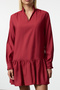 Bordo Shift/Düz Kesim V Yaka Eteği Volanlı Belmando Mini Dokuma Elbise TWOAW25EL00235 - 3