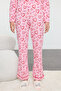 Pembe-Çok Renkli %100 Pamuklu Kalpli Biye Detaylı Örme Pijama Takımı THMAW25PT00191 - 5
