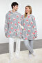Unisex Couple/Çift Gri Baskılı Wellsoft Kışlık Örme Sabahlık THMAW25SB00014 - 2