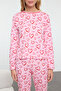 Pembe-Çok Renkli %100 Pamuklu Kalpli Biye Detaylı Örme Pijama Takımı THMAW25PT00191 - 4