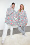 Unisex Couple/Çift Gri Baskılı Wellsoft Kışlık Örme Sabahlık THMAW25SB00014