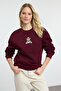 Bordo Regular/Normal Kalıp Nakışlı Kalın Örme Sweatshirt TWOAW25SW00050