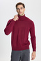 Men's Burgundy Standard Fit Regular Cut Full Turtleneck Knitwear Sweater