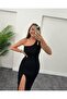 Women's One Shoulder Drop Detail Slit Crepe Dress - 7