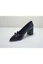 Patent Leather Sitletto Thick Heeled Buckle Women's Shoes Black and Burgundy - 2