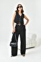 Women's silvery crepe vest set black 30851 - 6