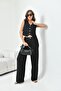 Women's silvery crepe vest set black 30851 - 3