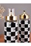 2-Piece Checkerboard Pattern Drip-Free Gold Lid Oil Bottle Set 550 ml Oil Bottle Set - 6