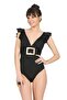 Women's Flounce Accessory Detailed Black Swimsuit