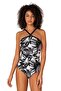Women's Cross Detail Black and White Patterned Swimsuit