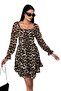 Women's evening dress - chiffon fabric leopard print low neck mini length 006 - 3