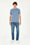 Men's Slim Fit Polo Neck Indigo Basic T-Shirt 50294207-Vr028 - 4