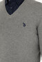 Men's Gray Melange V-Neck Sweater 50275819-Vr086 - 7