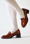Luba Burgundy Patent Leather Buckle Detailed Short Heeled Women's Casual Shoes