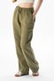 Muslin Lace-Up Waist Double Pocket Women's Summer Trousers Khaki Hk - 6