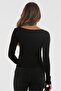 Black Gathered Front Long Sleeve Women's Bodysuit Sh200 - 7