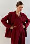 Oversize Striped Claret Red Women's Blazer Jacket - 4