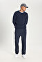 Men's Navy Blue Cotton Standard Fit Regular Cut Crew Neck Jacquard Knitwear Sweater - 3
