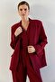 Oversize Striped Claret Red Women's Blazer Jacket - 6