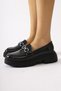 Roxne Black Crinkled Patent Leather Buckle Detail Loafer, Women's Loafer Shoes - 4