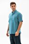 Short Sleeve Sile Cloth Single Pocket Judge Collar Men's Summer Tshirt Turquoise Striped 3071 - 3