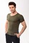 V-Neck Basic Slim Fit Men's T-Shirt Khaki