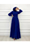 Double Breasted Collar and Chiffon Fabric Hijab Evening Dress - Flared Fit, Fashionable Wedding Chic - 3