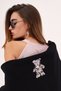 Unisex Oversize Sweatshirt Hoodie Floral Teddy Bear Printed Black – Hooded, Kangaroo Pocket - 3
