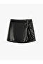 Leather Look Short Skirt with Zipper Detail