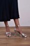 Single Strap Thick Platform Heeled Shoes Silver Metallic - 2