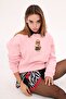 Unisex Oversize Sweatshirt Polka Dot Teddy Bear Printed Pink – Crew Neck, 3 Thread Ribs