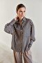 Oversize Navy Blue Camel Striped Women's Shirt