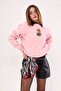 Unisex Oversize Sweatshirt Polka Dot Teddy Bear Printed Pink – Crew Neck, 3 Thread Ribs - 2